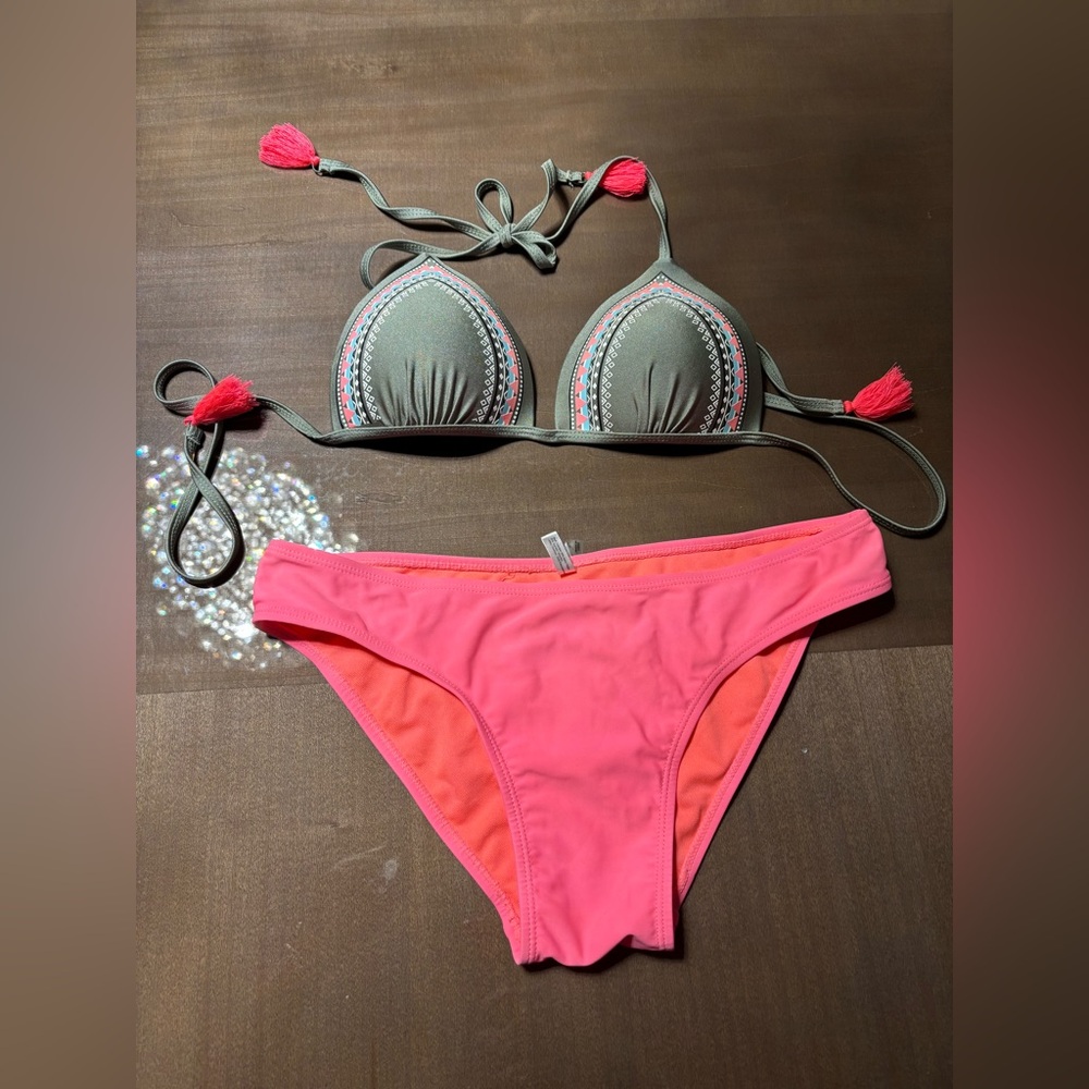 Ardene Khaki and Coral Bikini Set